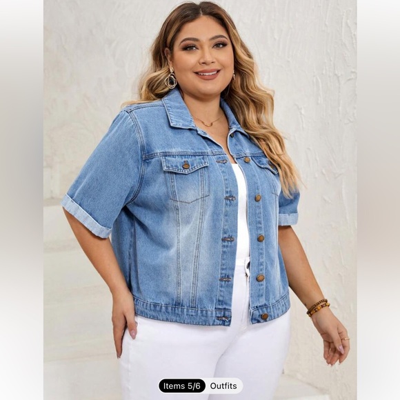 Plus Size Flap Pocket Roll Up Sleeve Denim Jacket.   New in Bag.  Size 2XL (16) - Picture 5 of 8